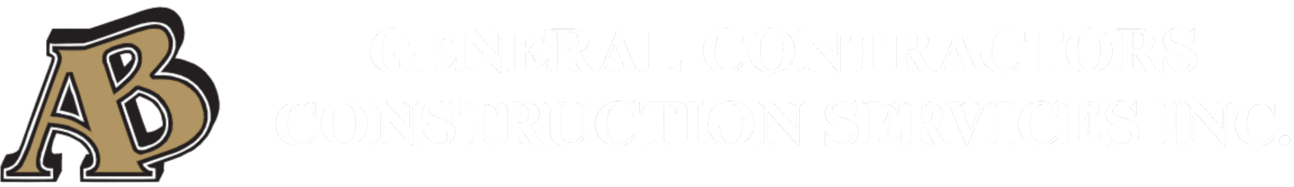 Logo featuring stylized gold "AB" beside the text "GENERAL CONTRACTORS CONSTRUCTION SERVICES INC." in white capital letters on a black background.